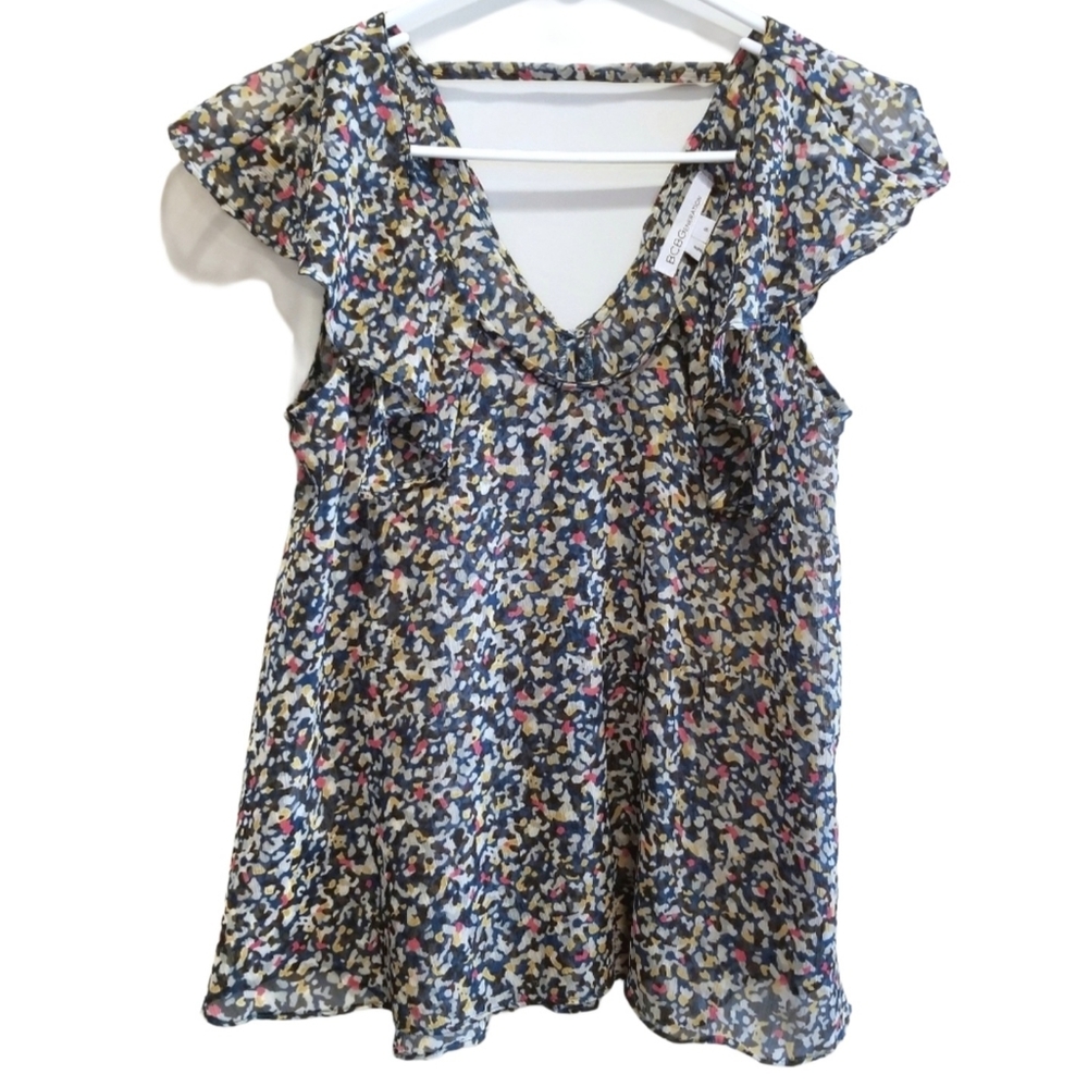 BCBGeneration Abstract Print Sheer Top